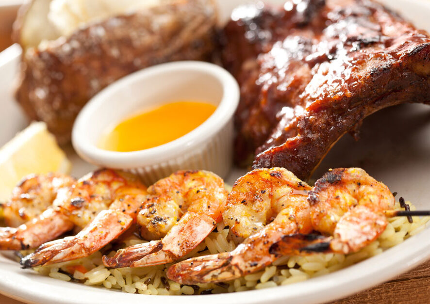 Fall-off-the-Bone Ribs & Hand-Breaded/Mesquite Grilled Shrimp