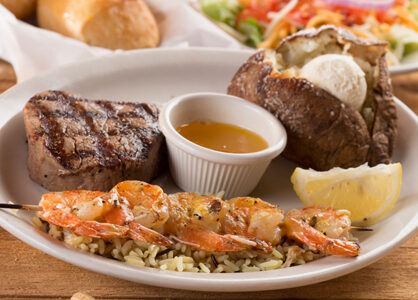 USDA Choice Sirloin Steak & Hand-Breaded/Mesquite Grilled Shrimp
